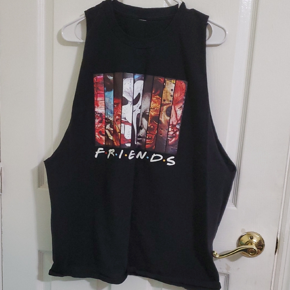 Black Horror Movies Monsters Friends Graphic Unisex Gym Sleeveless Muscle Top L